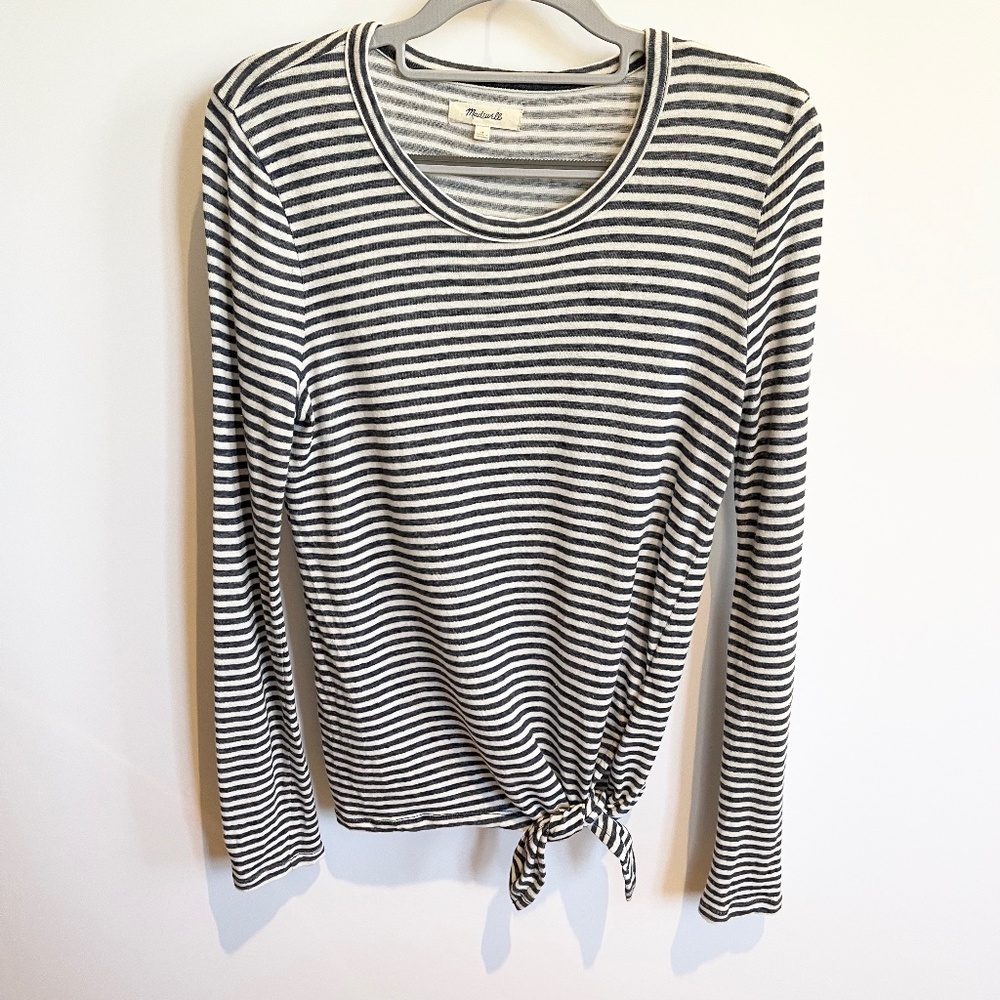 Madewell Tee Long Sleeve Soundcheck Side-Tie Navy Stripe Women’s Size Medium